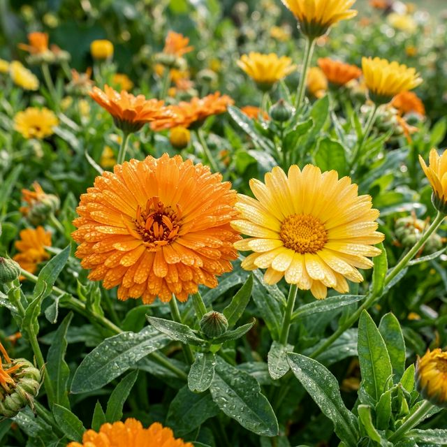 Calendula (Pot Marigold) growing in a home garden