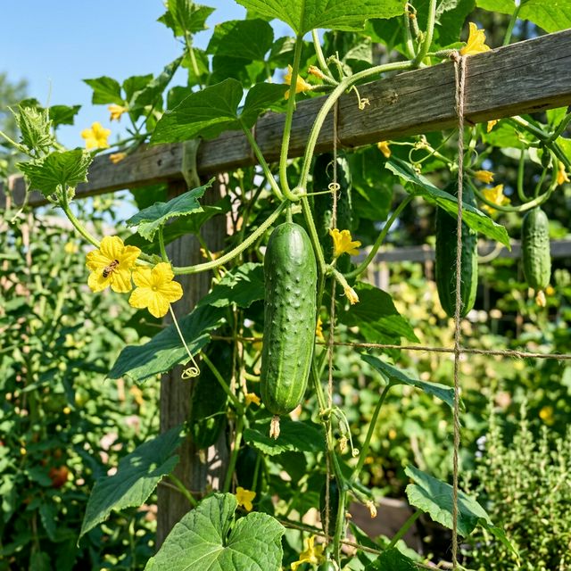 Cucumber growing in a home garden