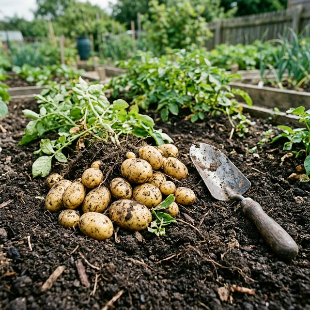Potato growing in a home garden