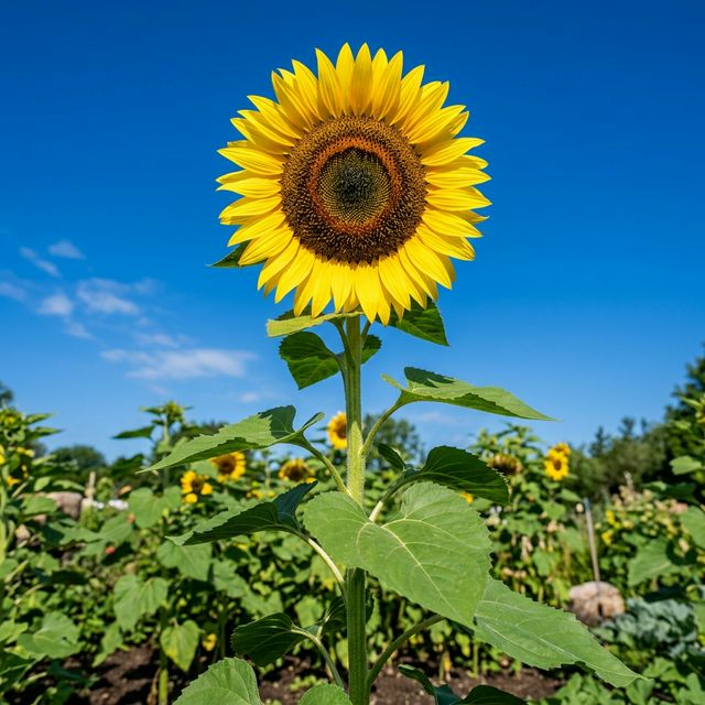 Sunflower growing in a home garden